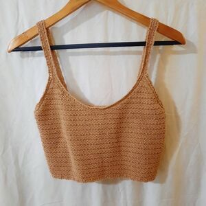 Aerie Womens Medium Beige Summer Nights Crochet Tank Top